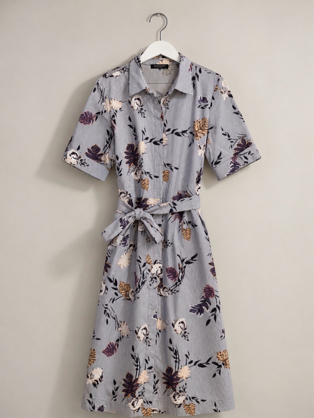 REVOLVE Lafayette 148 Eleni Floral Stripe Belted Shirt Dress Size Large - Picture 2 of 11